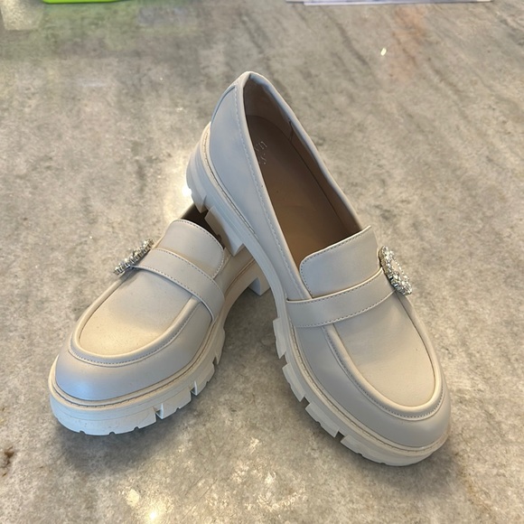 crown & ivy Shoes - Crown & Ivy White Loafers with Crystal Detail